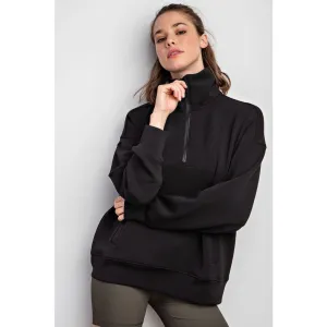 Modal Poly Span Quarter Zip Funnel Neck Pullover Black