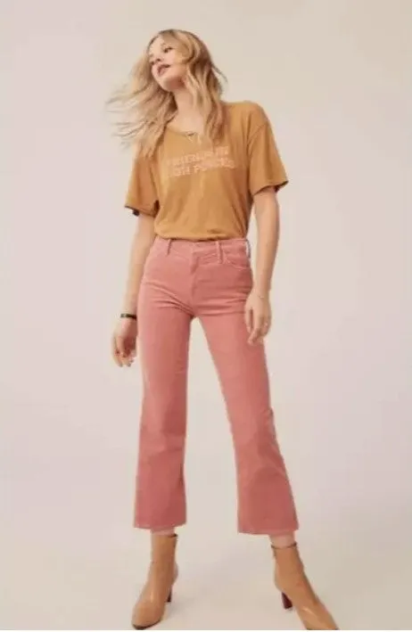 Mother Pink Corduroy Ankle Crop Pants