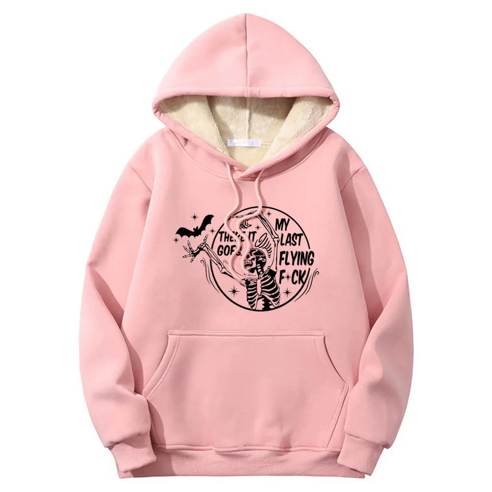 Multicolor Bat Skull Letters Fleece Crew Collar Hoodie