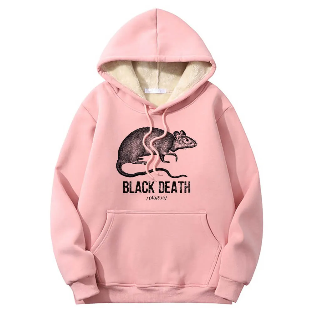 Multicolor Black Death Rat Plague Crew Collar Fleece Sherpa Hoodie