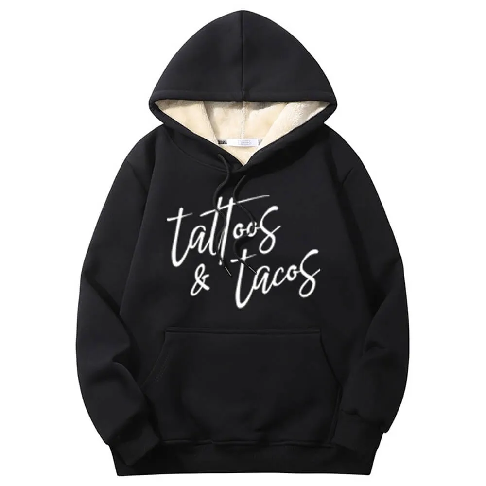 Multicolor Tattoos And Tacos Crew Collar Fleece Sherpa Hoodie