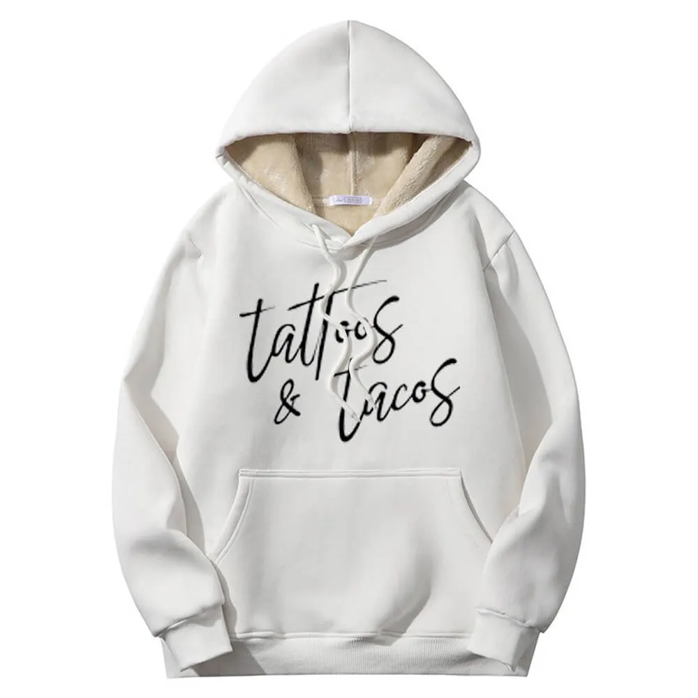 Multicolor Tattoos And Tacos Crew Collar Fleece Sherpa Hoodie