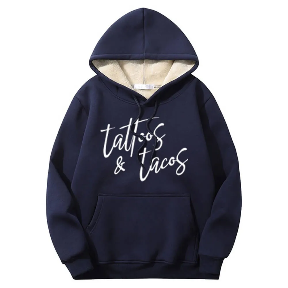 Multicolor Tattoos And Tacos Crew Collar Fleece Sherpa Hoodie