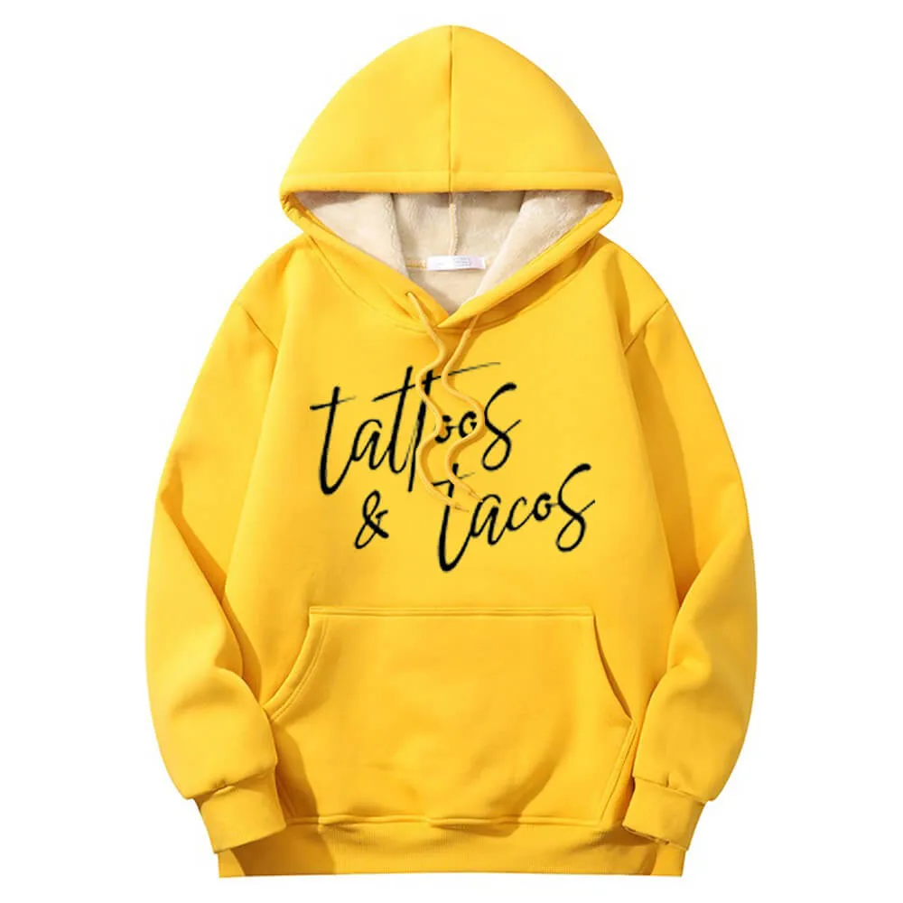 Multicolor Tattoos And Tacos Crew Collar Fleece Sherpa Hoodie