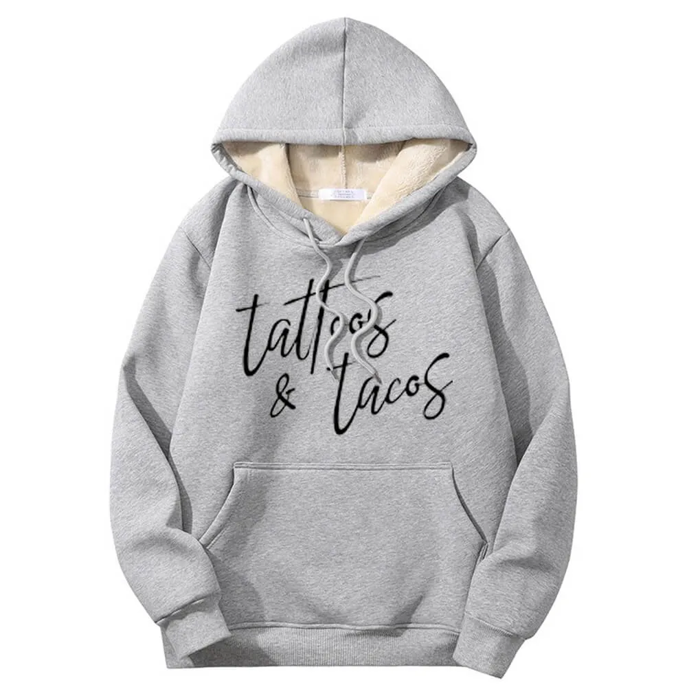 Multicolor Tattoos And Tacos Crew Collar Fleece Sherpa Hoodie