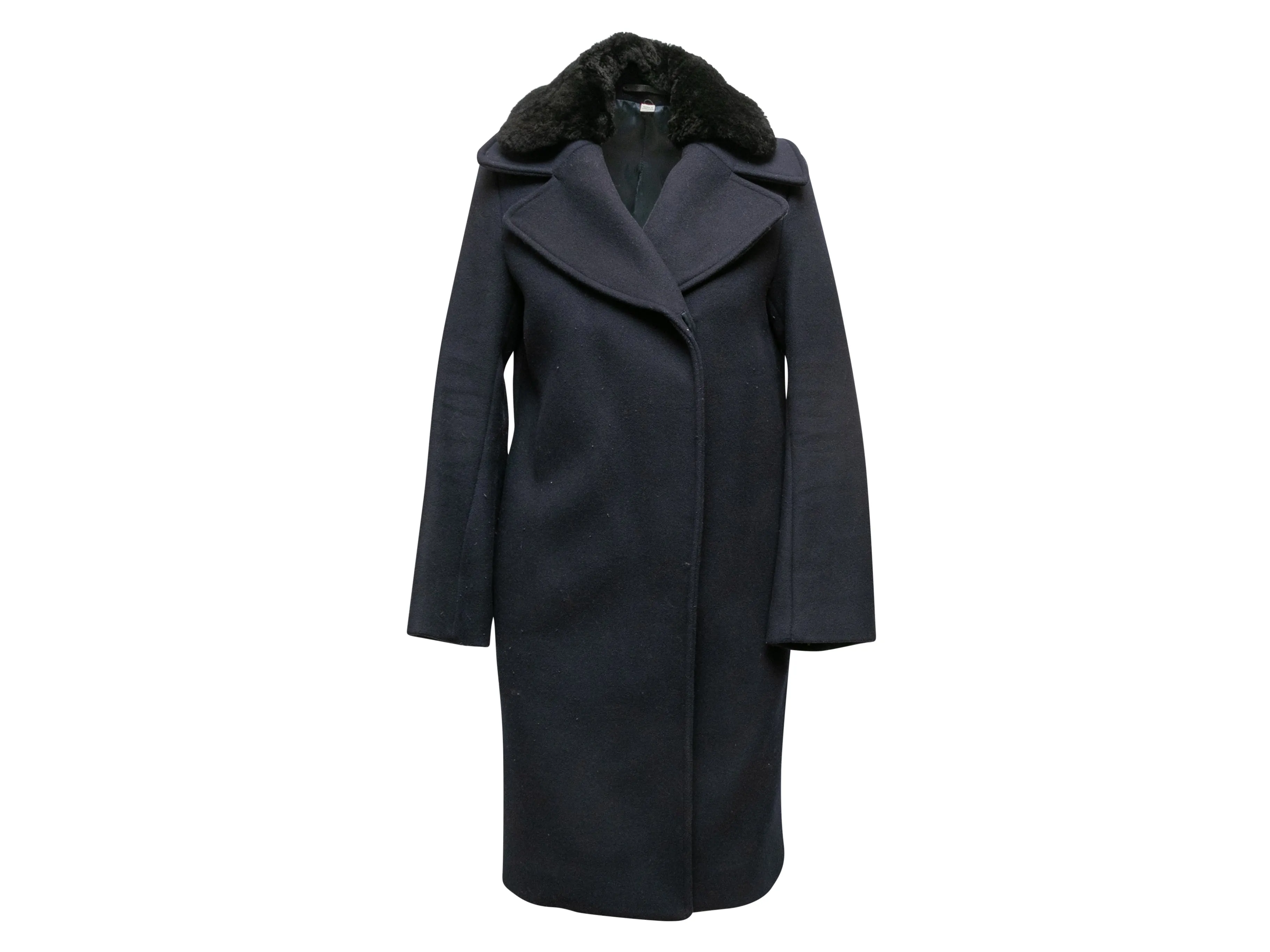 Navy & Black Acne Studios Wool Shearling-Trimmed Coat Size EU 32