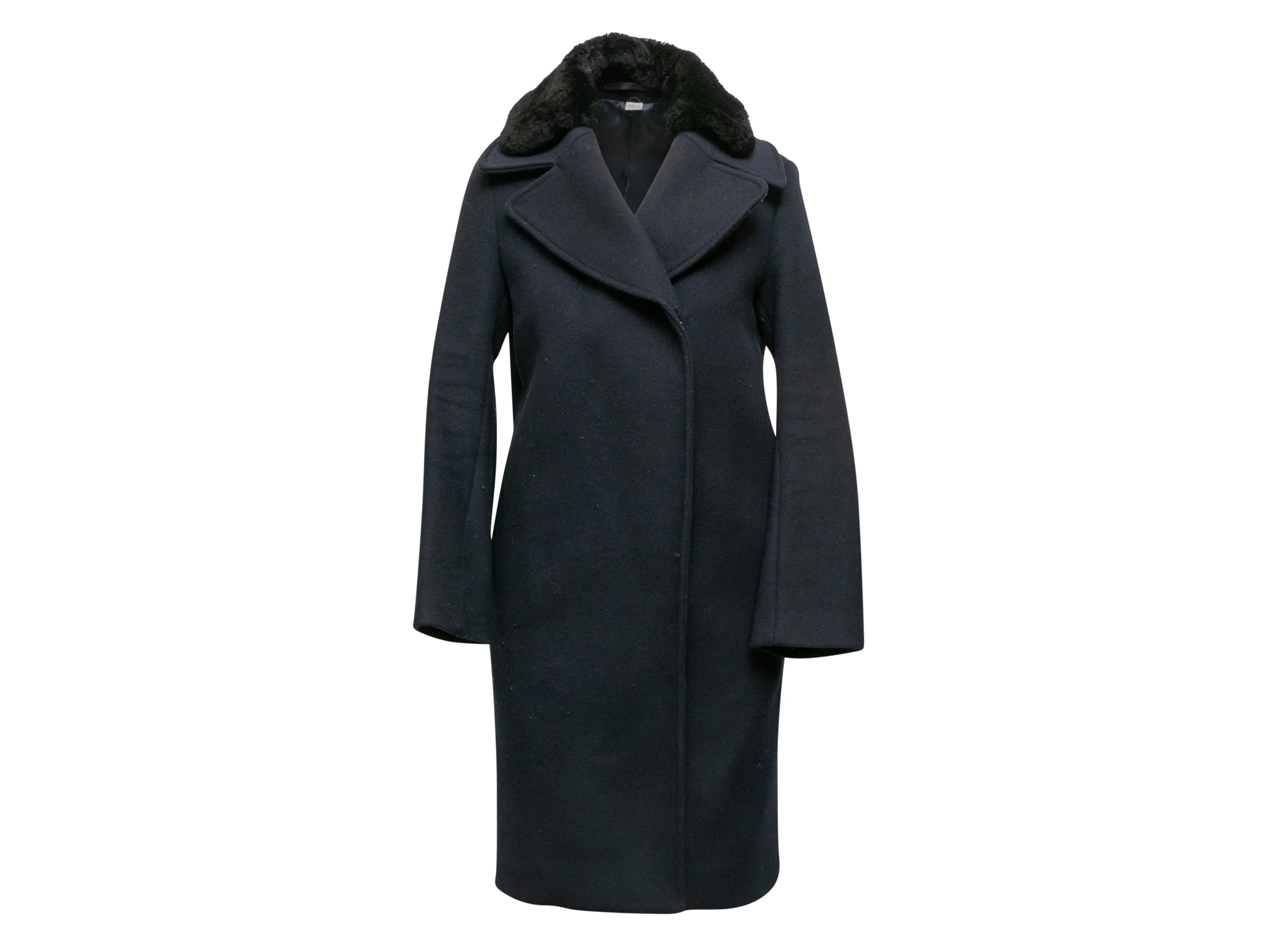 Navy & Black Acne Studios Wool Shearling-Trimmed Coat Size EU 32