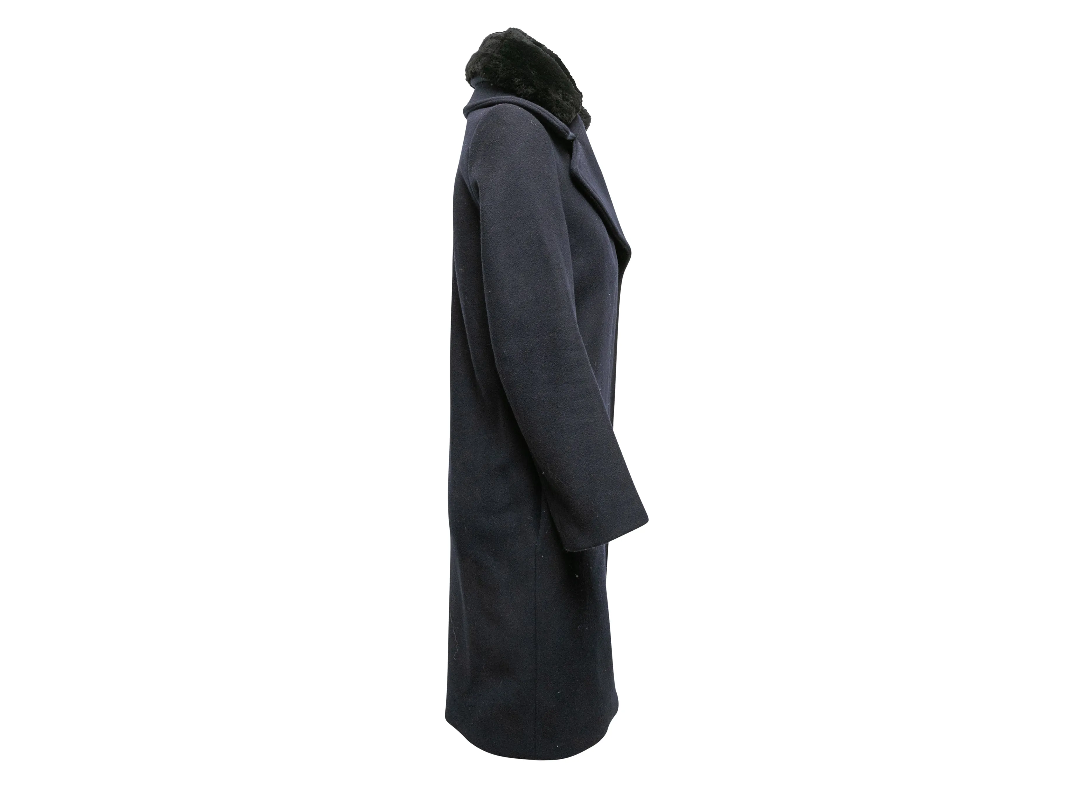 Navy & Black Acne Studios Wool Shearling-Trimmed Coat Size EU 32