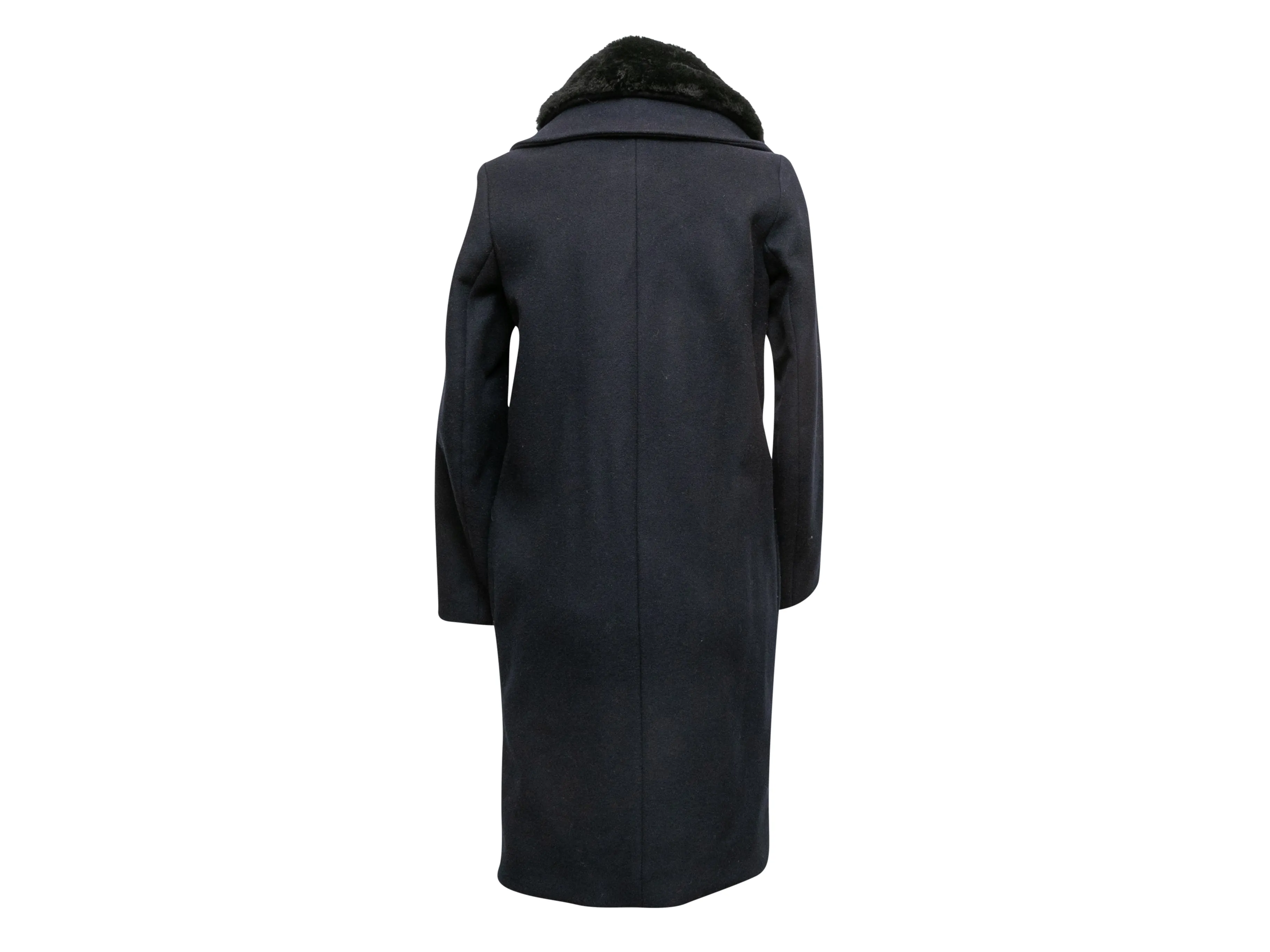 Navy & Black Acne Studios Wool Shearling-Trimmed Coat Size EU 32