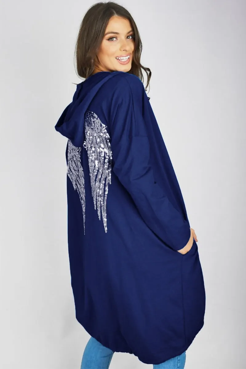 NAVY ANGEL WING HOODED CARDI