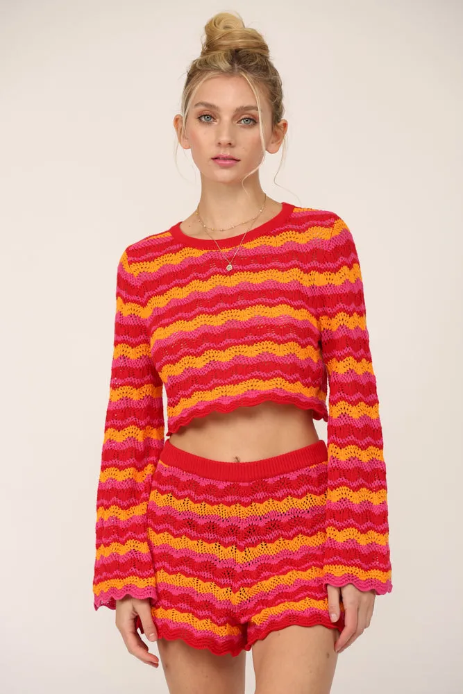 Pacific Beach Chevron Print Cropped Sweater