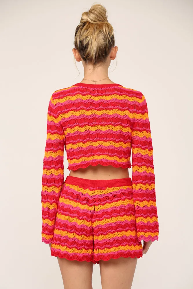 Pacific Beach Chevron Print Cropped Sweater