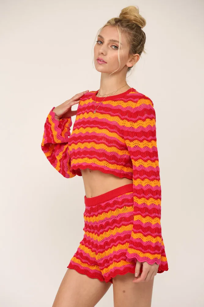 Pacific Beach Chevron Print Cropped Sweater