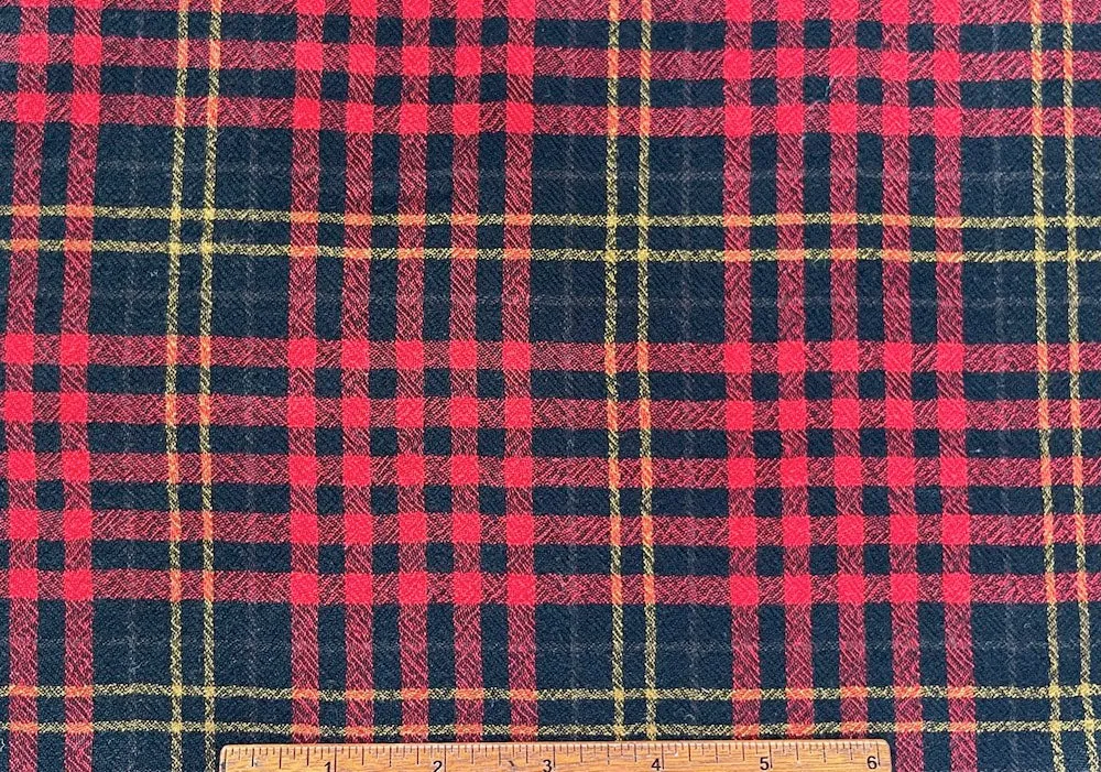 Plaid Fire Engine Red & Onyx Wool Challis (Made in Italy)