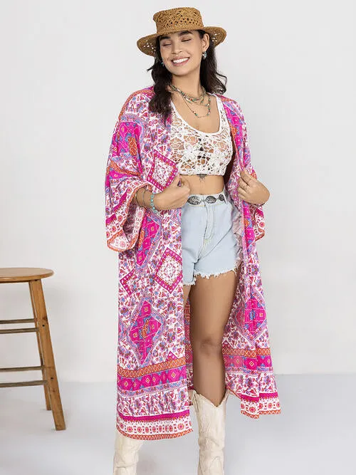 Plus Size Floral Long Cardigan