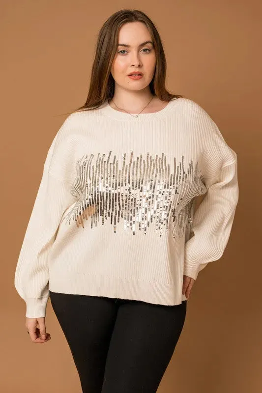 Plus Size Mock Neck Sequin Pullover Sweater