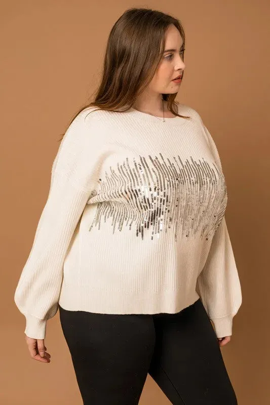 Plus Size Mock Neck Sequin Pullover Sweater