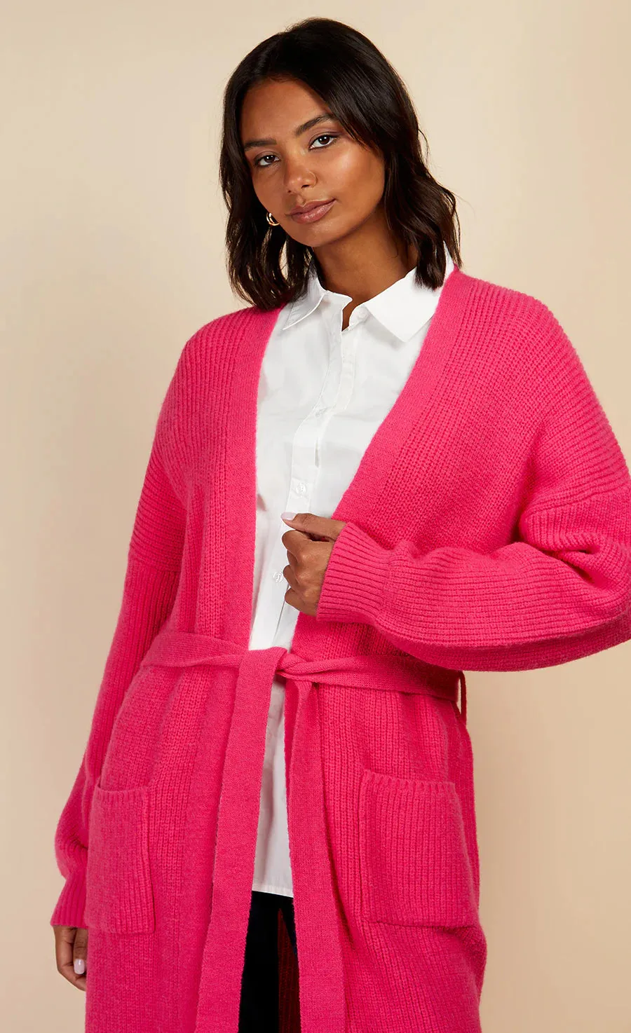 POLLY LONGLINE KNIT CARDIGAN (PINK)