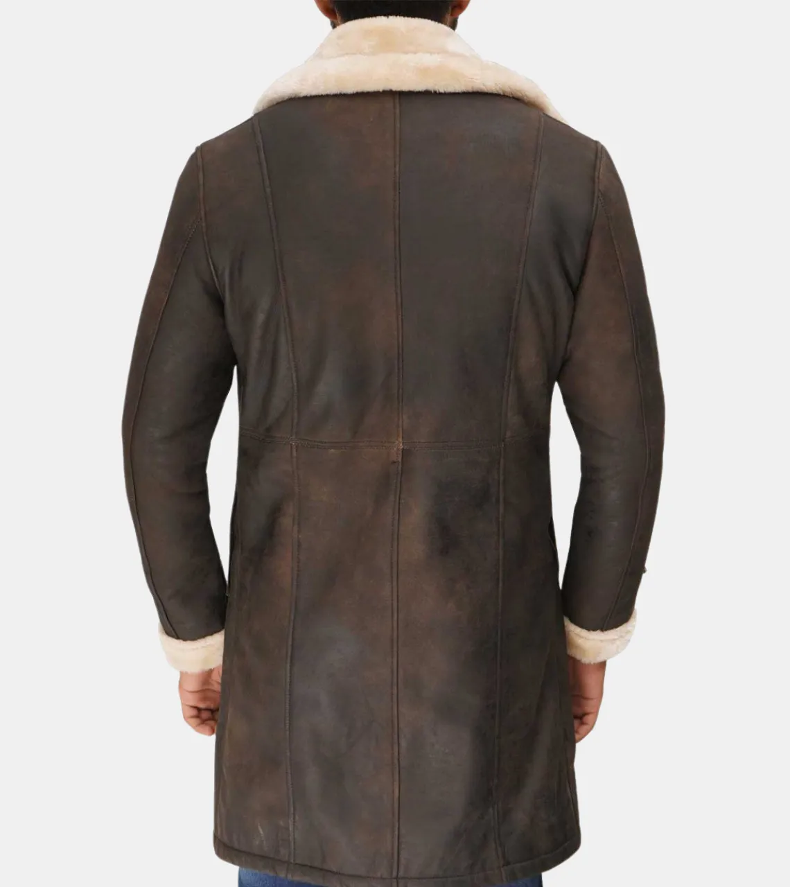 Rebel Men's Brown Bomber Shearling Leather Coat