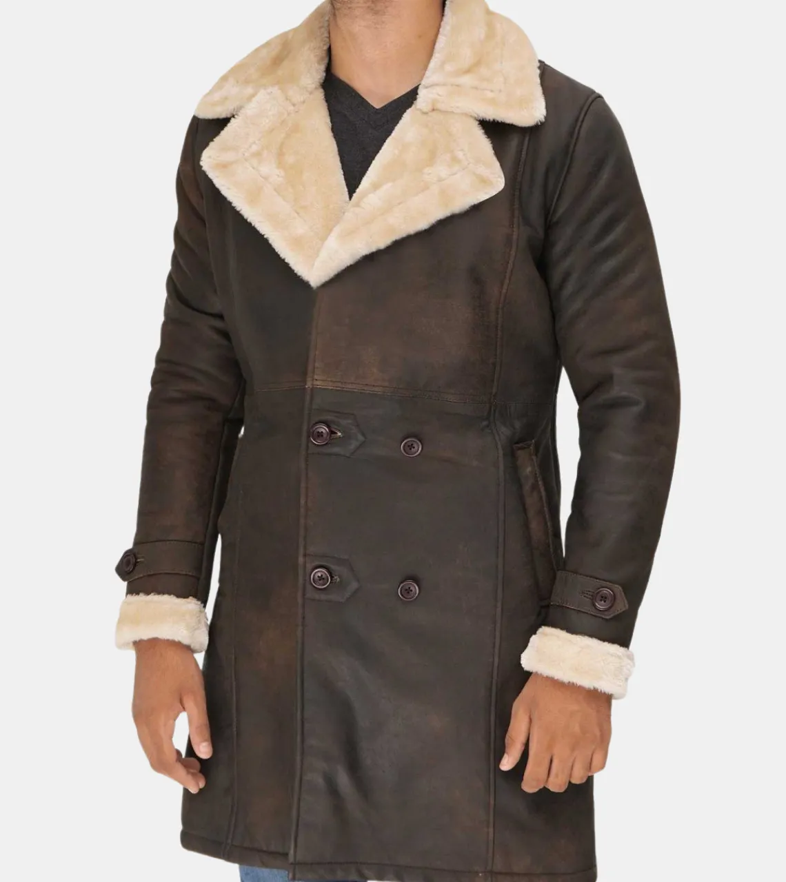 Rebel Men's Brown Bomber Shearling Leather Coat