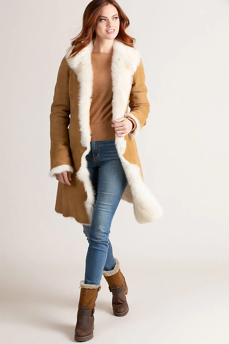 Sandra Shearling Sheepskin Coat with Toscana Trim