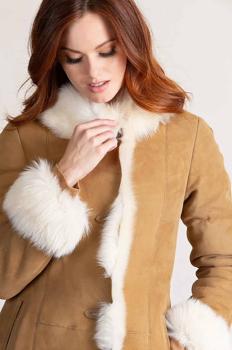 Sandra Shearling Sheepskin Coat with Toscana Trim