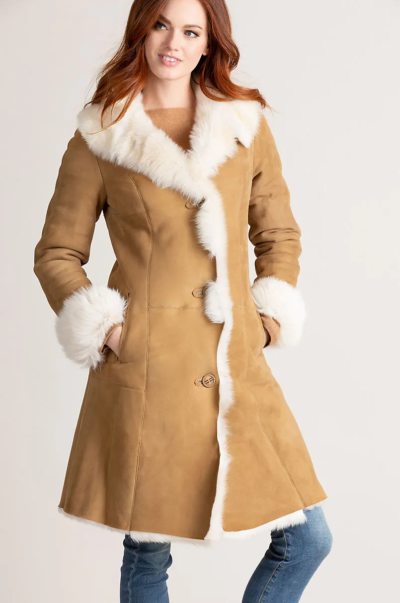 Sandra Shearling Sheepskin Coat with Toscana Trim