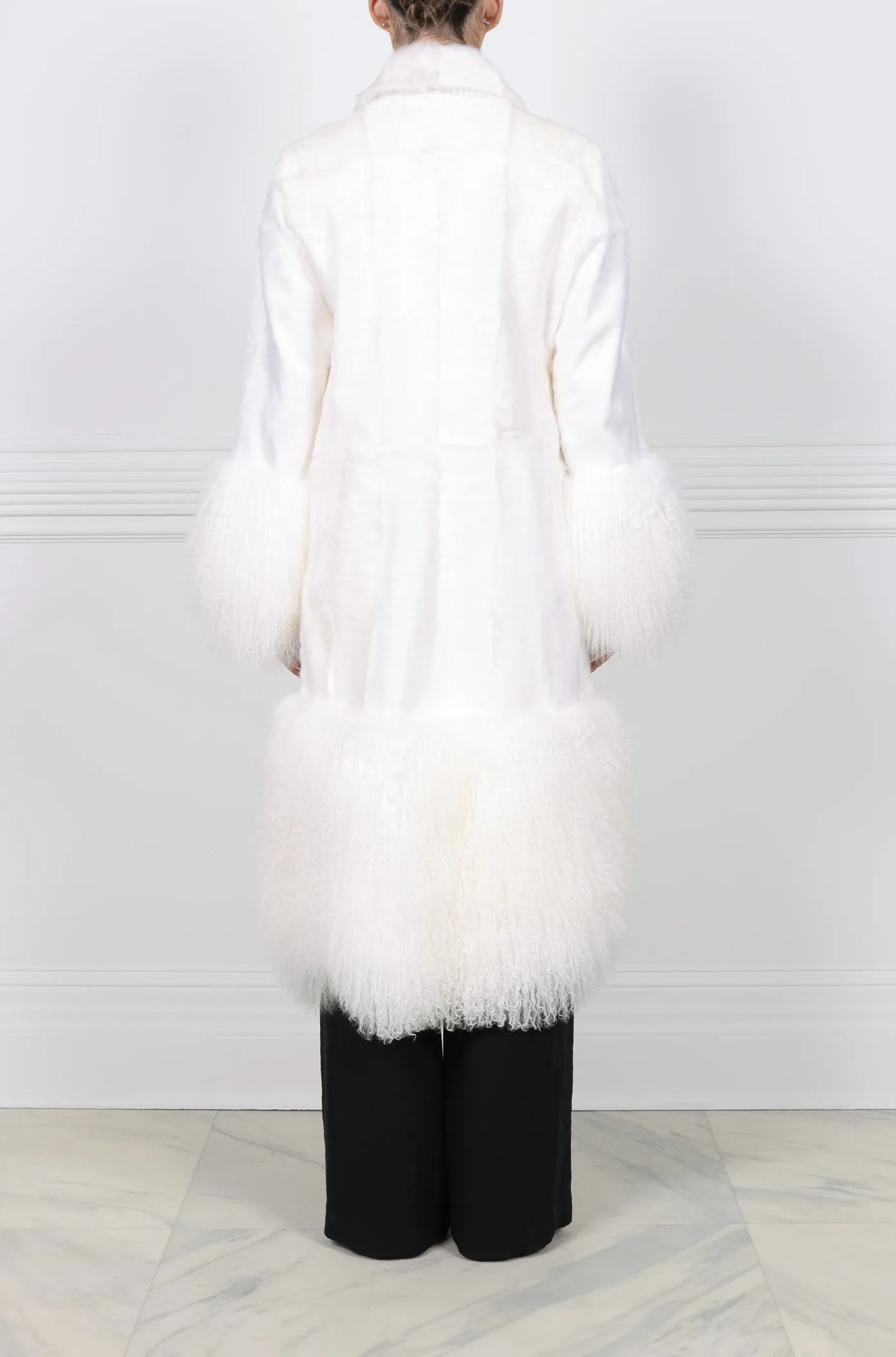 Shearling Coat with Curly Lamb Peplum & Trim