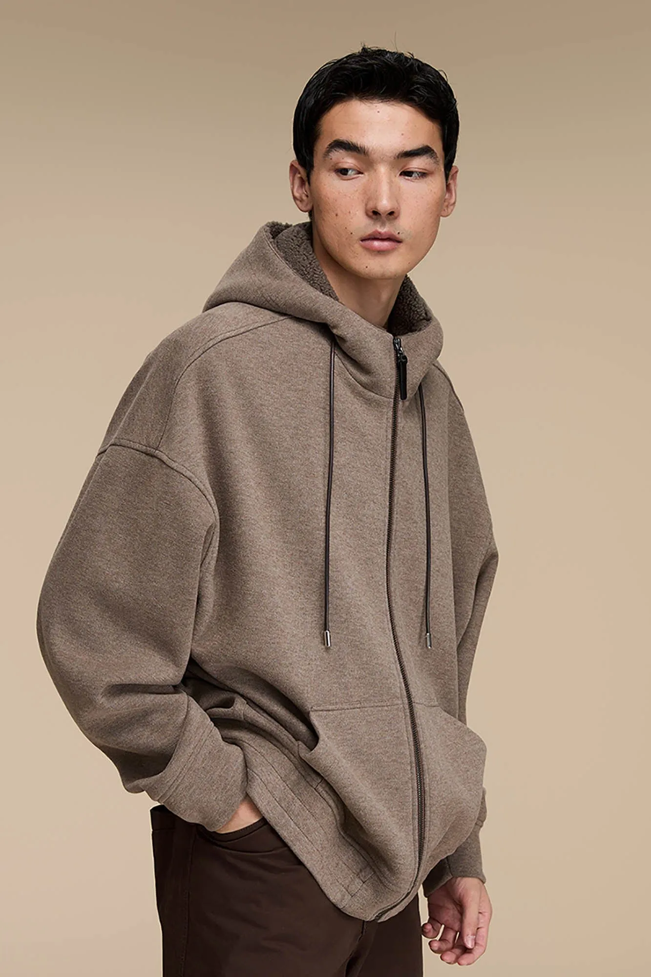 Sherpa-Lined Zip-Up Hoodie Jacket