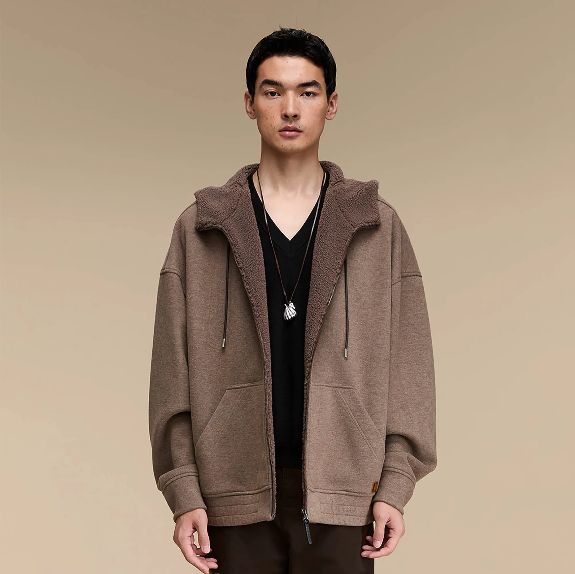 Sherpa-Lined Zip-Up Hoodie Jacket