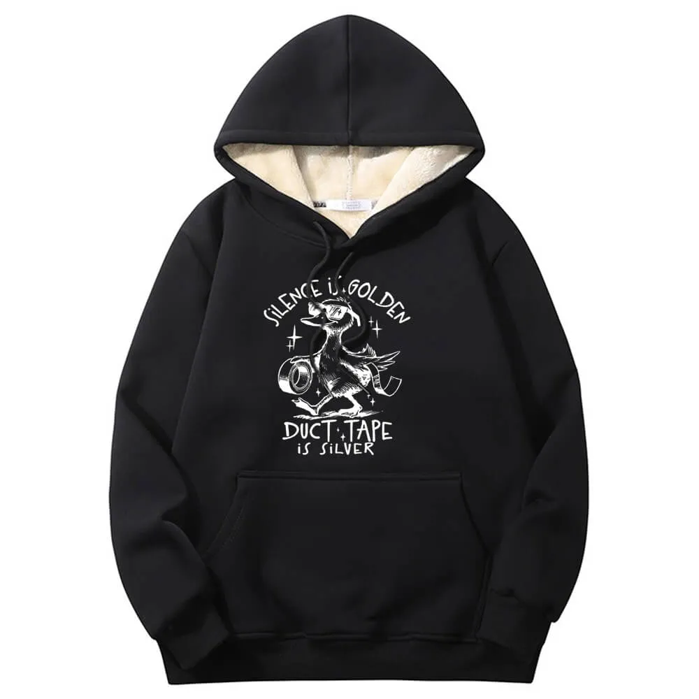 Silence Is Golden Warm Fleece Sherpa Lined Hoodie