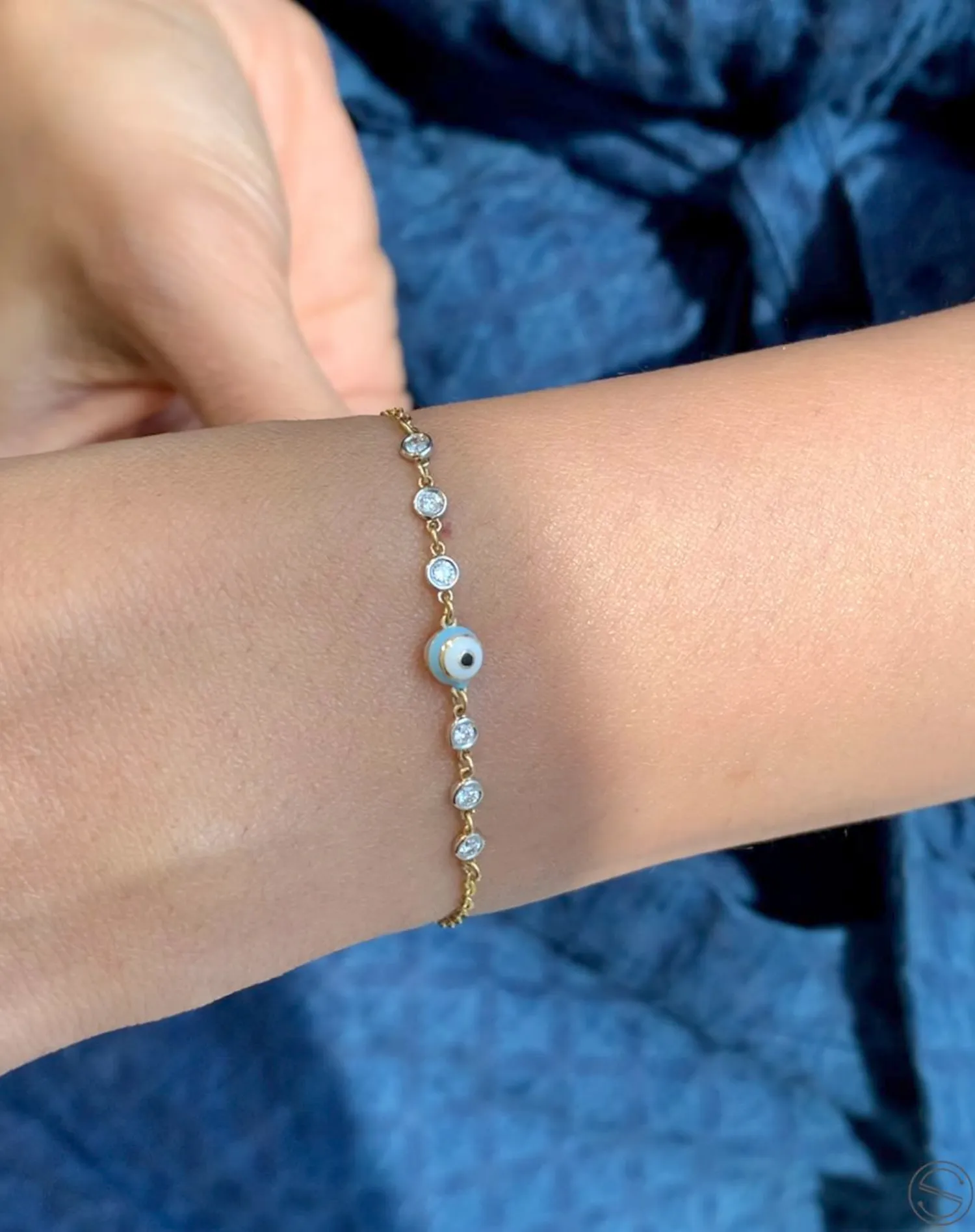 Sky Blue Evil Eye Diamond Bracelet