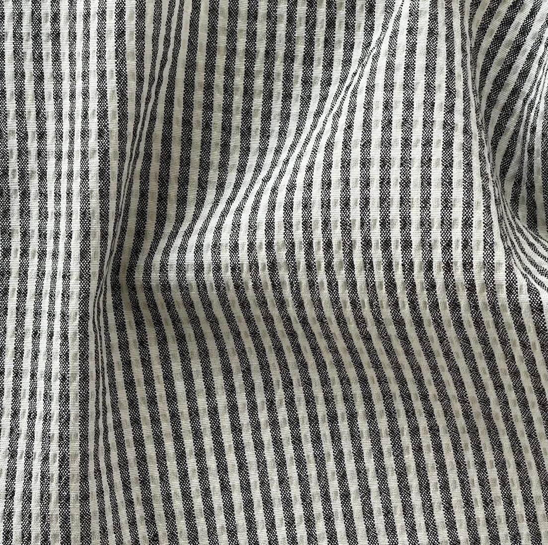 Soft Black & Natural Checked Stretch Wool/Cotton Seersucker (Made in Italy)