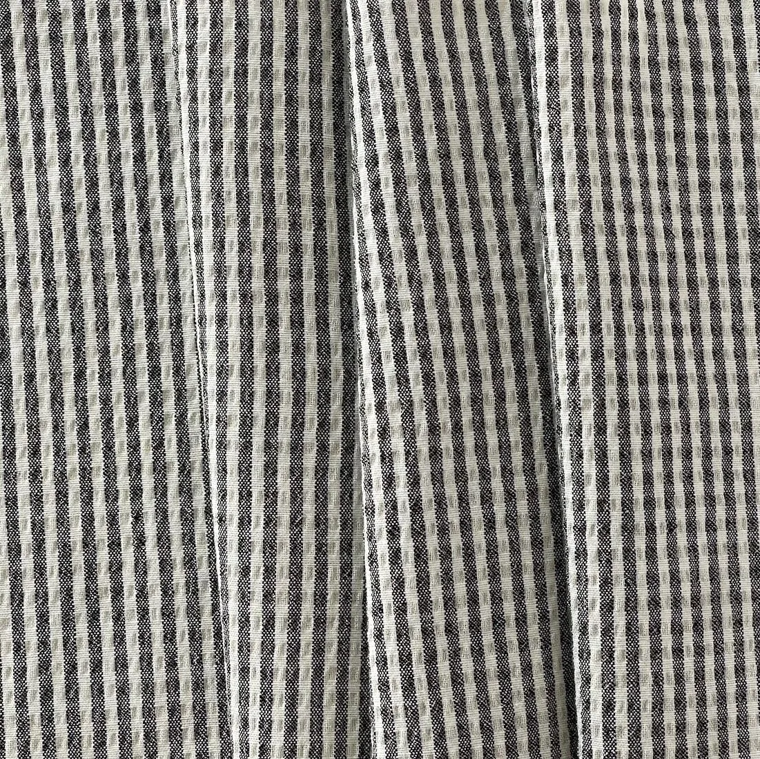 Soft Black & Natural Checked Stretch Wool/Cotton Seersucker (Made in Italy)