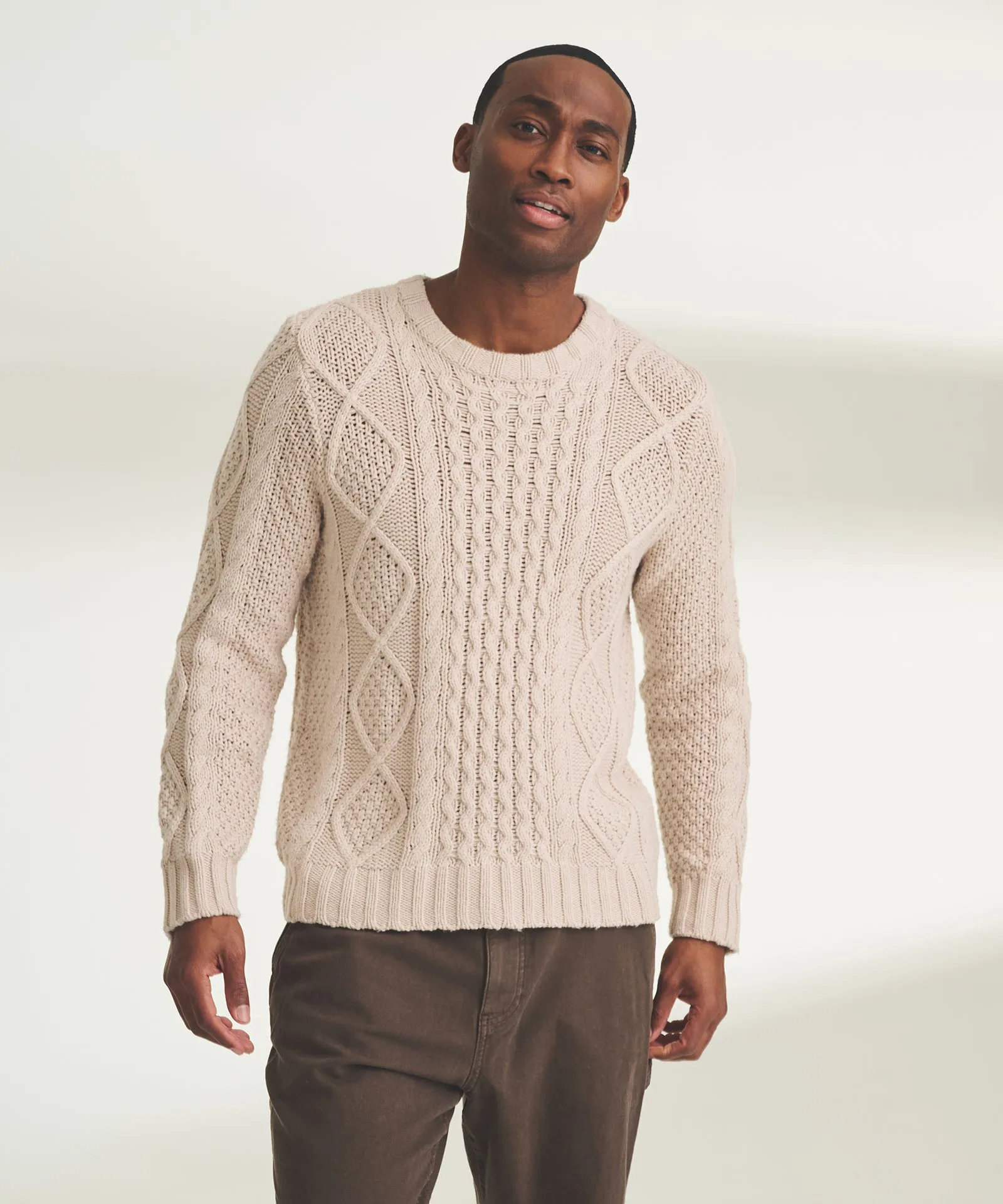 Textured Cotton Cable Crewneck