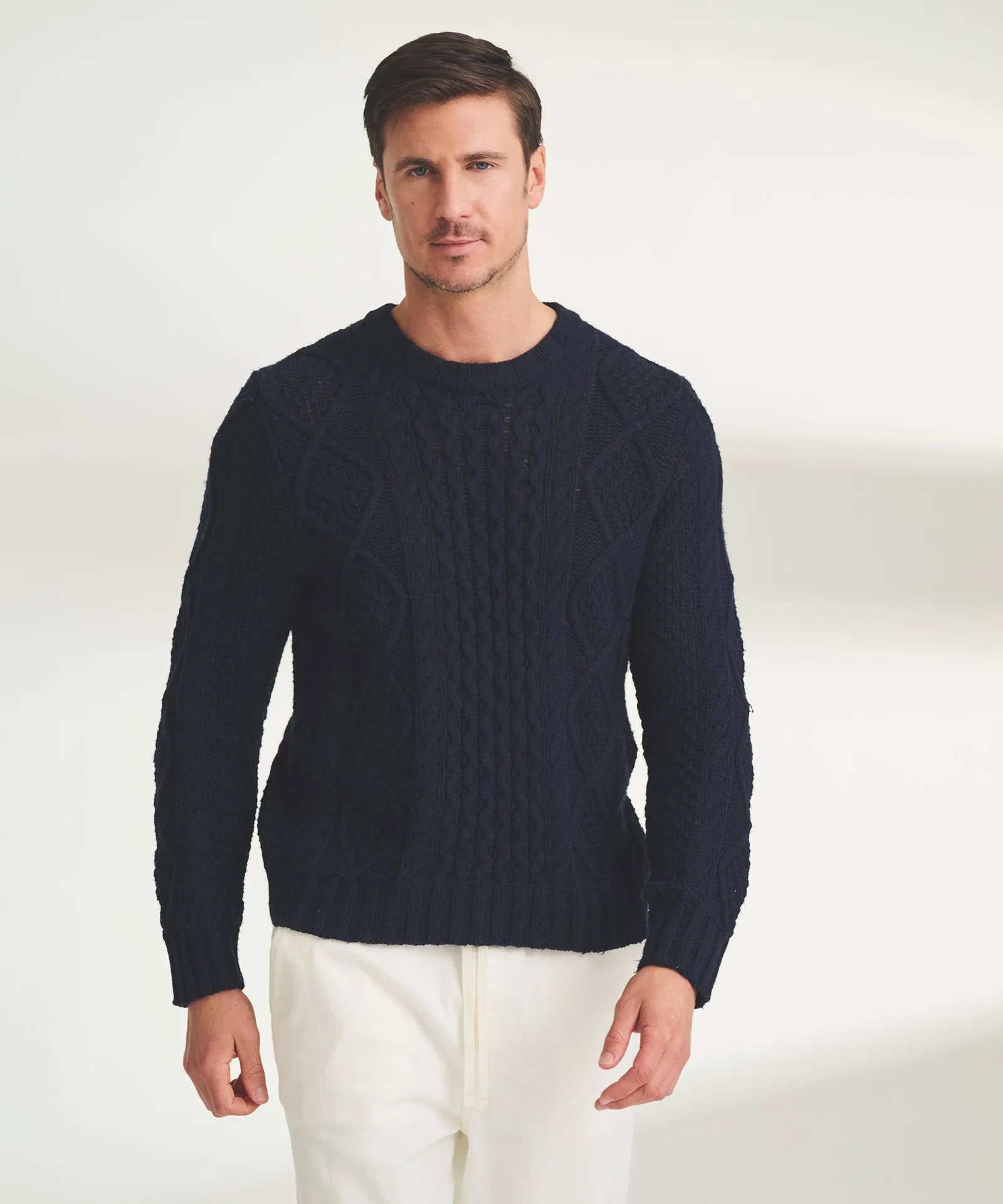 Textured Cotton Cable Crewneck