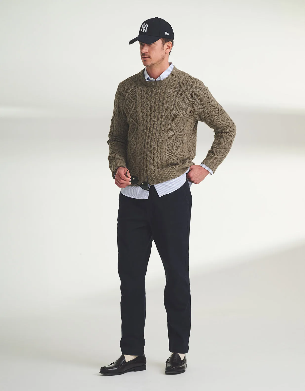 Textured Cotton Cable Crewneck