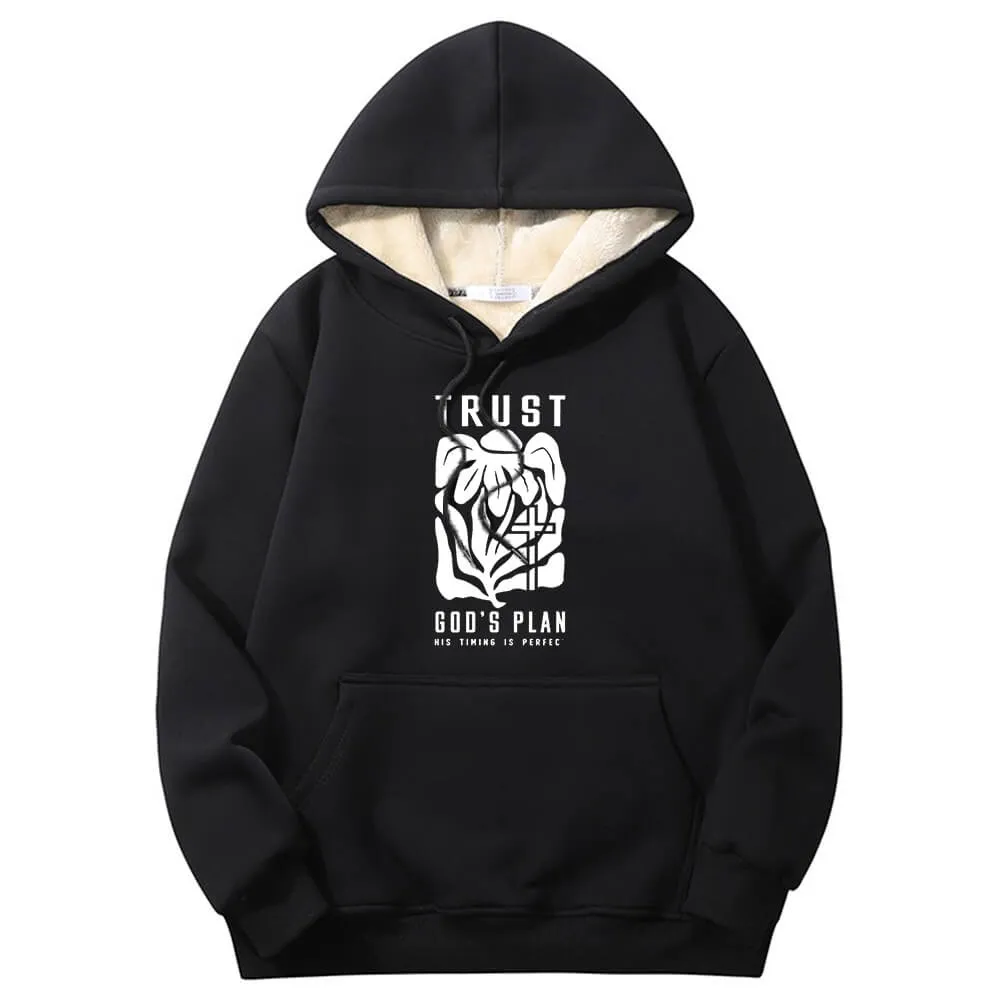 Trust God’s Plan Floral Cross Crew Collar Fleece Sherpa Hoodie