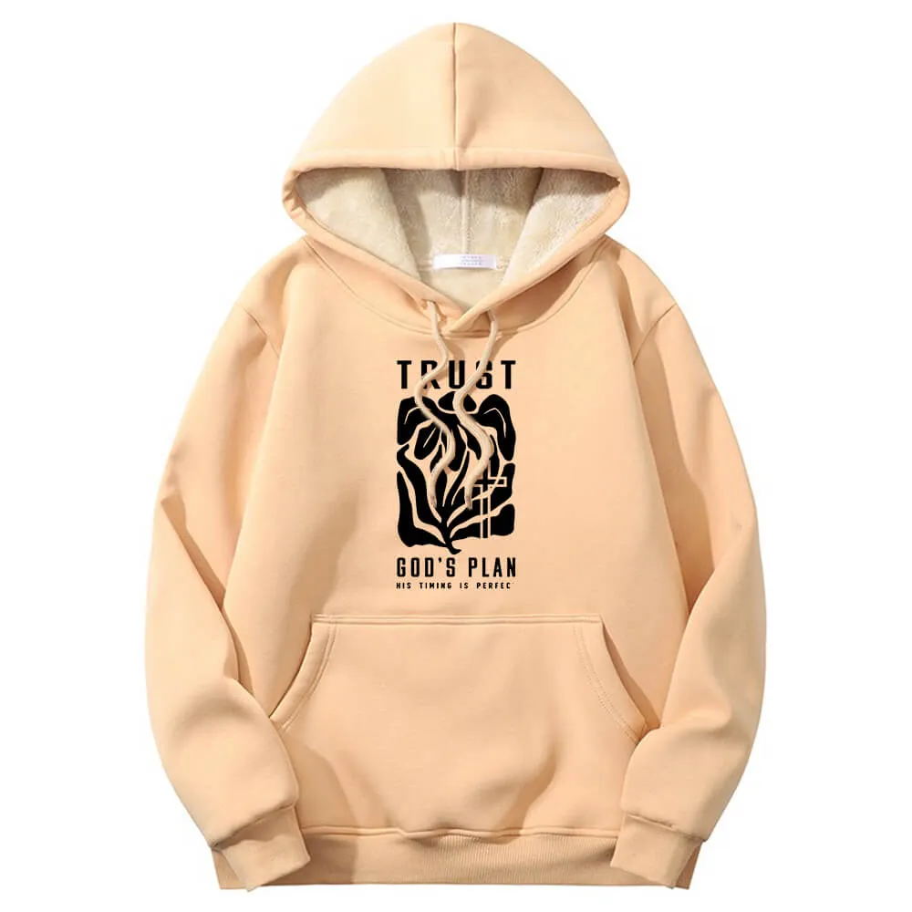 Trust God’s Plan Floral Cross Crew Collar Fleece Sherpa Hoodie