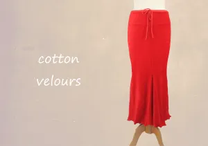 Velours maxi koker rok met volants/velvet maxi  pencil skirt with ruffles and scalloped hem