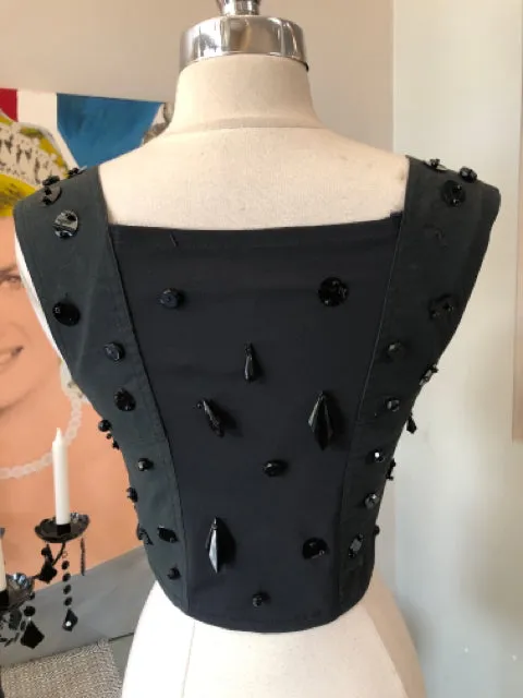 Vintage Size 42 Black Nylon Bustier Beaded 2886-6-8421