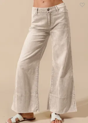 Wide Leg Flared Washed Corduroy Pants