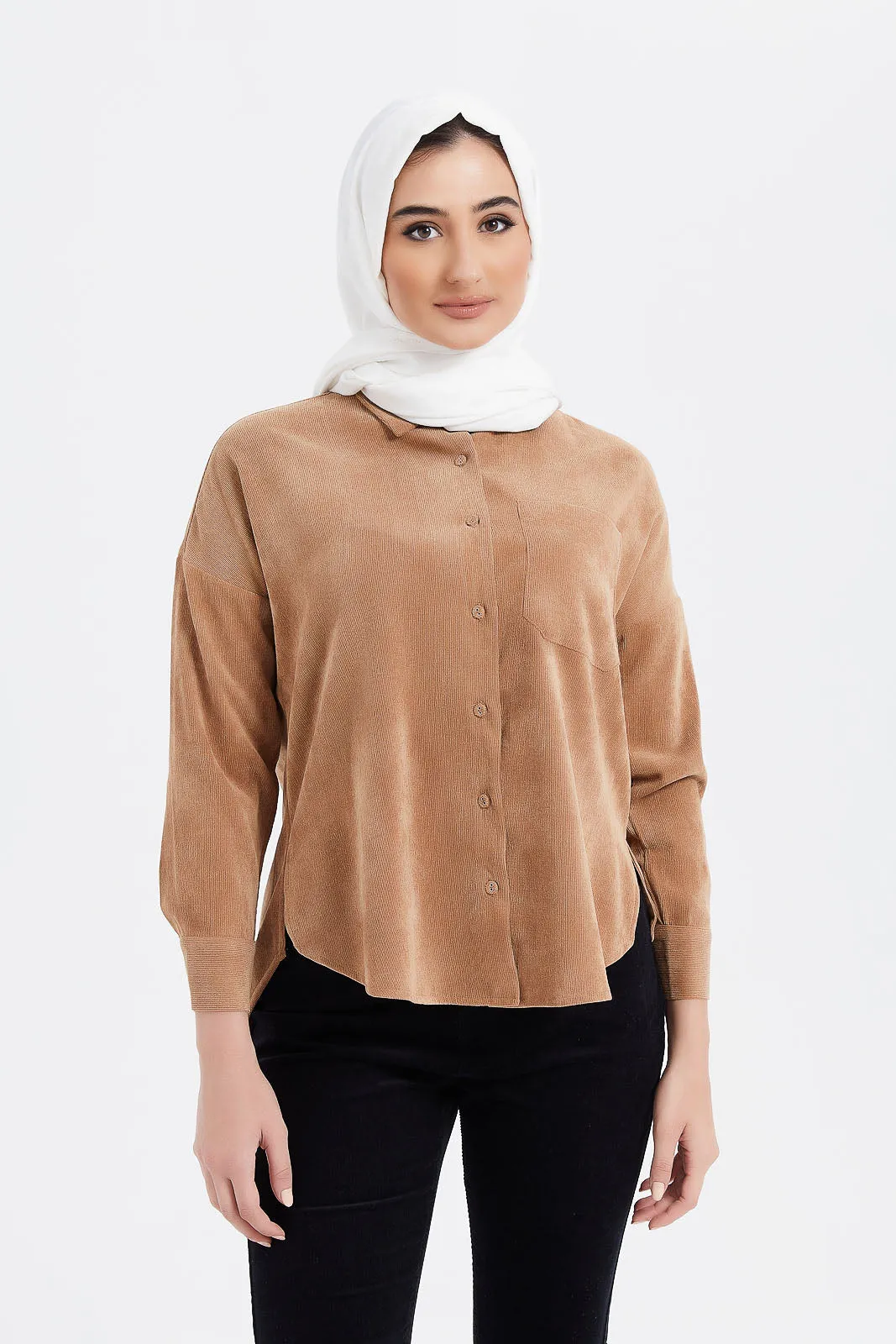 Women Brown Corduroy Shirt