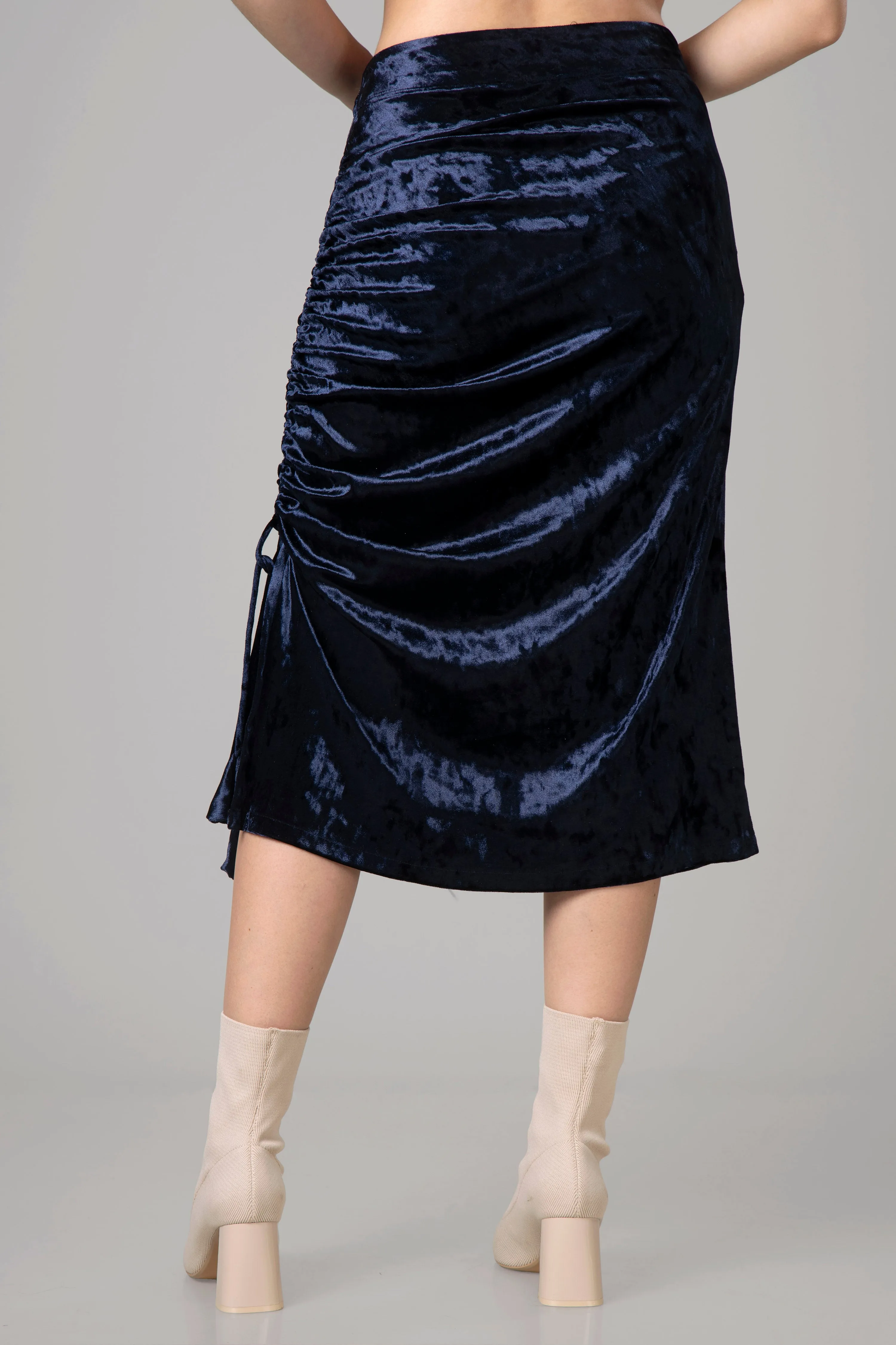 Women Casual Blue Velvet Pencil Skirt