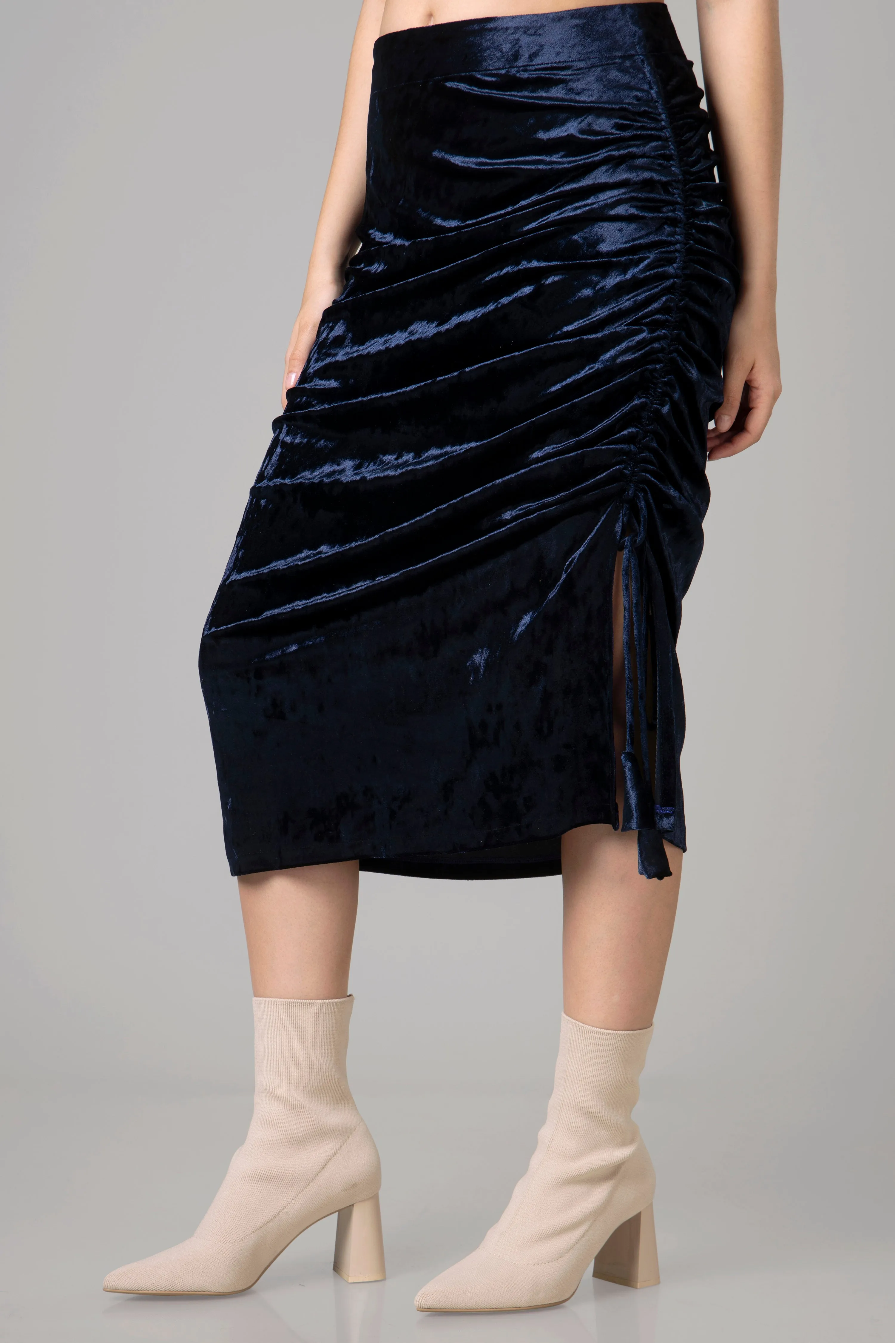 Women Casual Blue Velvet Pencil Skirt