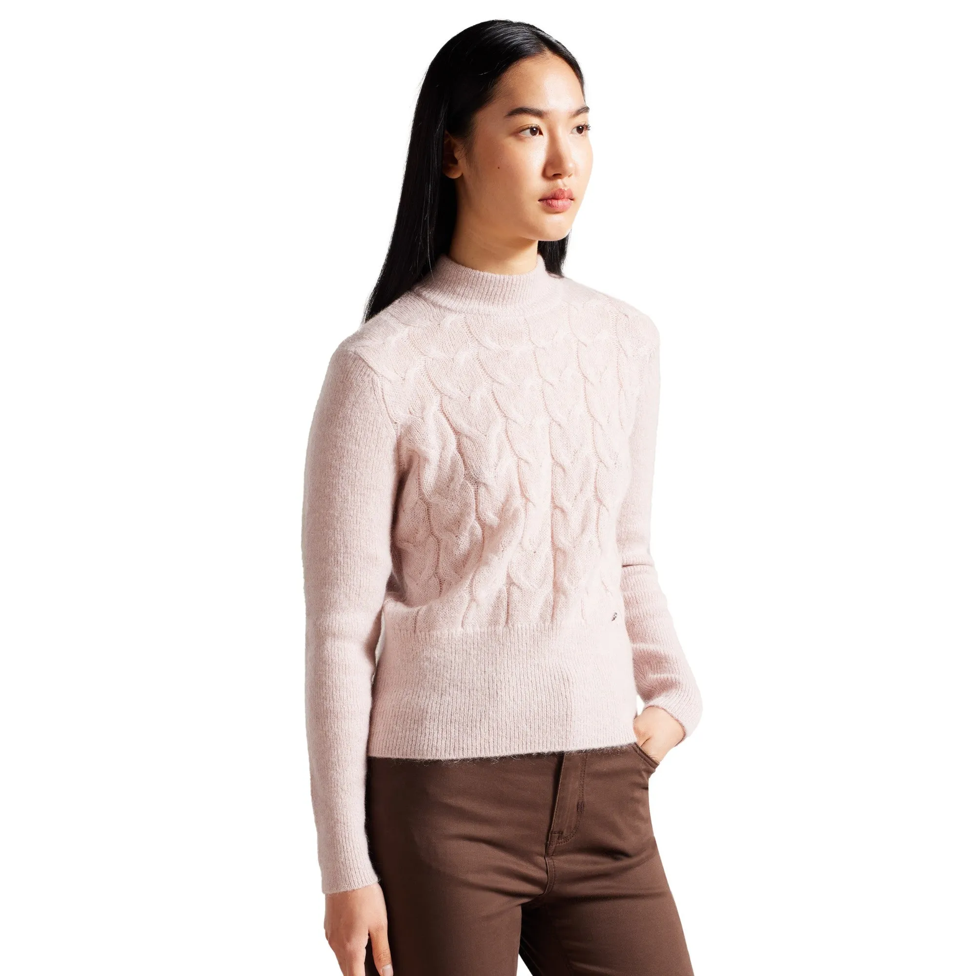 Women Wmk-Veolaa-Mohair Cable Knit Sweater - Pl-Pink