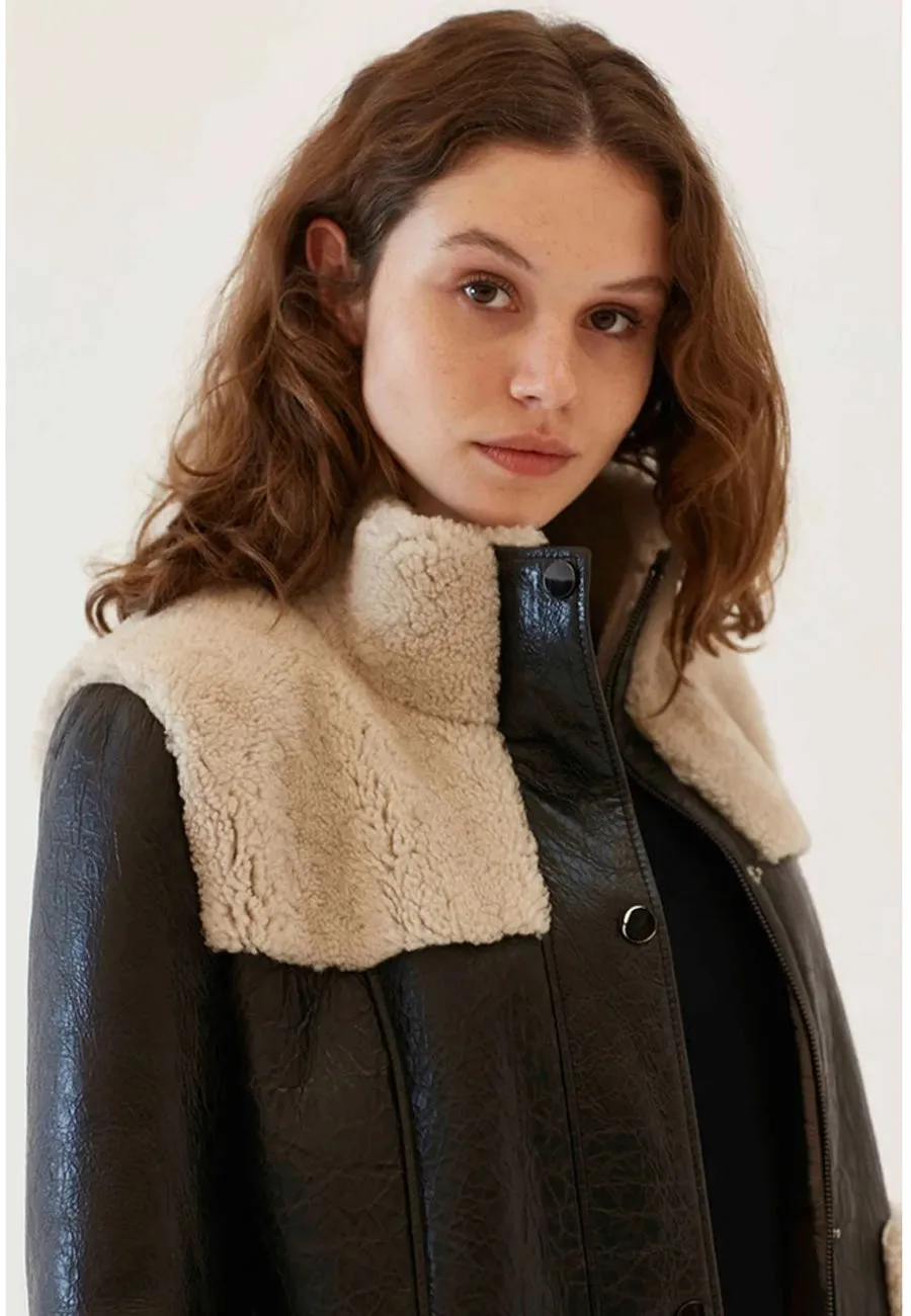 Women’s Black Leather Shearling Long Coat