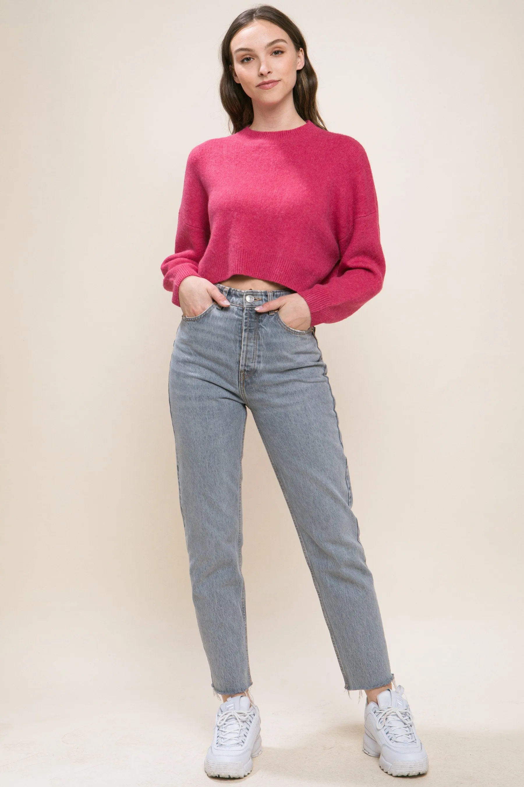 Women's Soiled Color Wool blend cropped sweater top