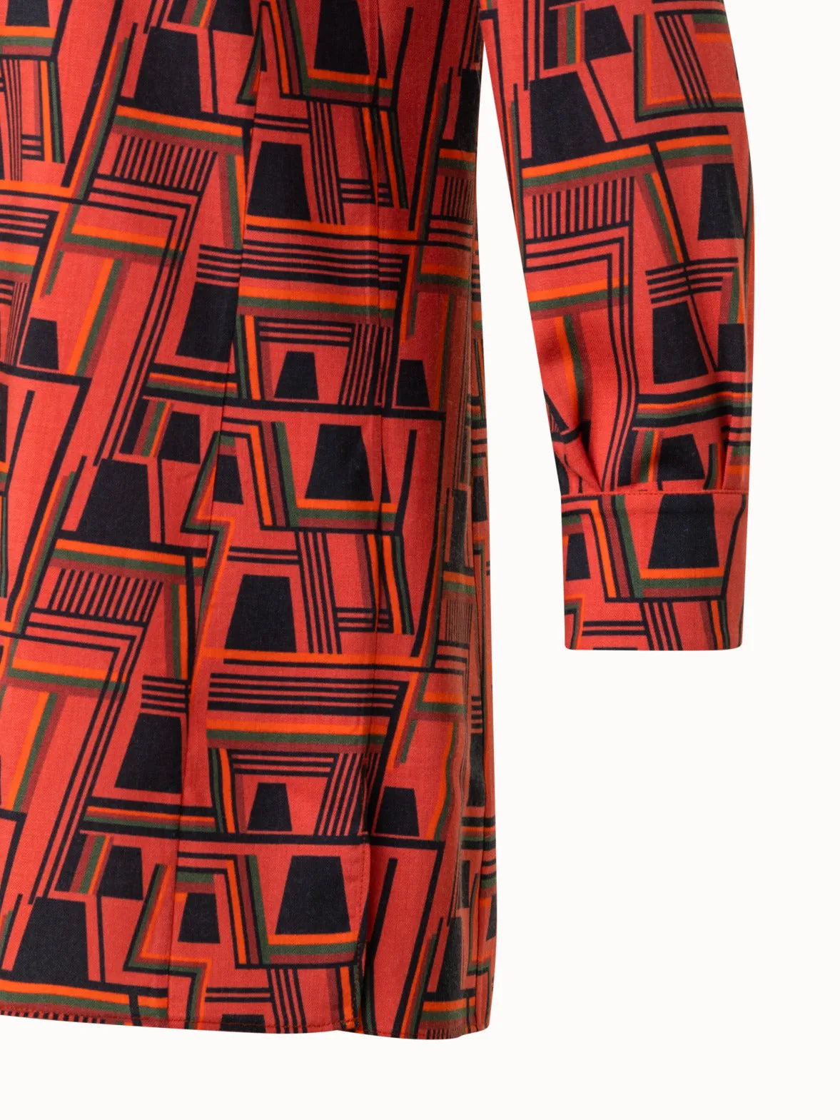 Wool Crêpe Tunic Blouse with Zig Zag Trapezoid Print