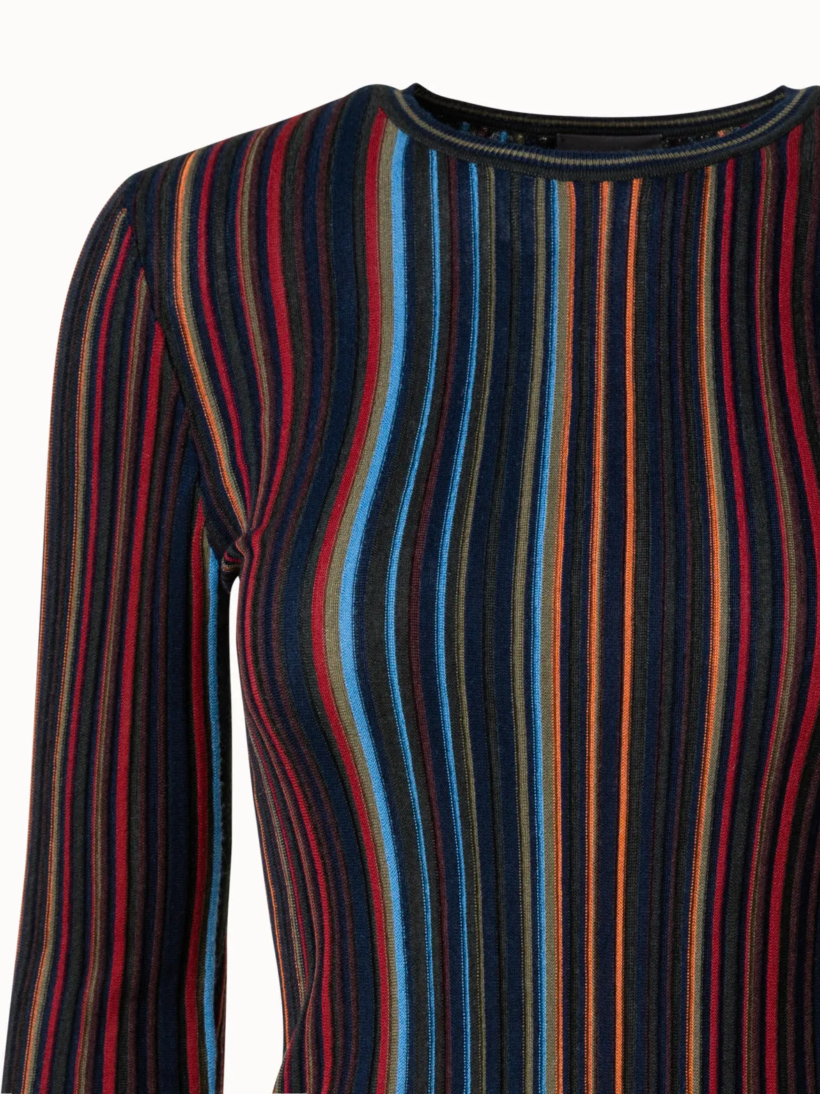 Wool Silk Knit Pullover with Small Irregular Stripes